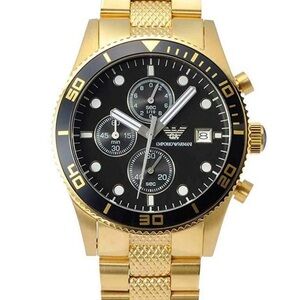 Emporio Armani Gold and Black Men's Chronograph Bracelet Watch